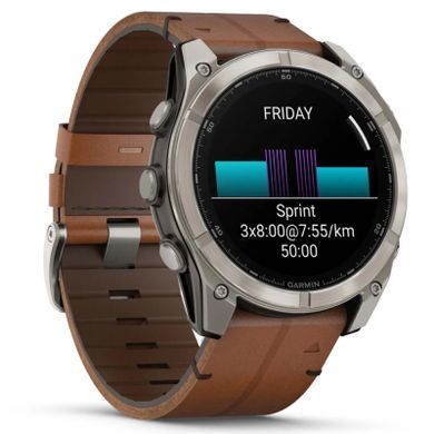 Смарт-годинник Garmin fenix 8 51mm,AMOLED,Sapphire, Bare Ti, Blk/Chsnt Lthr (010-02905-40)