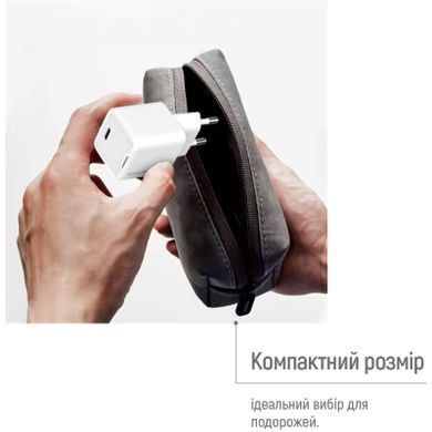 Зарядний пристрій ColorWay C101D GaN Mini 20W PD PPS USB-C + cable USB-C to Lightning white (CW-CHS0