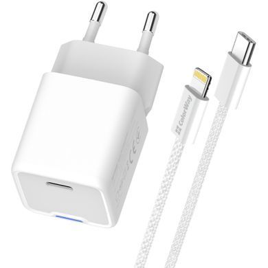 Зарядний пристрій ColorWay C101D GaN Mini 20W PD PPS USB-C + cable USB-C to Lightning white (CW-CHS0