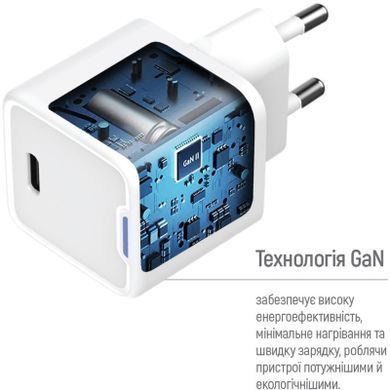 Зарядний пристрій ColorWay C101D GaN Mini 20W PD PPS USB-C + cable USB-C to Lightning white (CW-CHS0