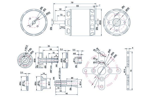 Мотор T-Motor AT4130 KV300 6-12S 3200W для самолетов