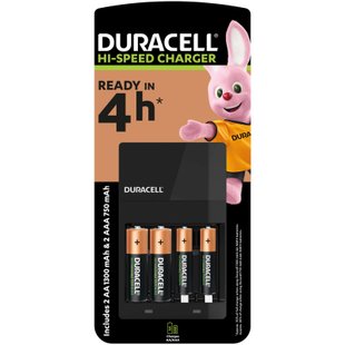 Зарядное устройство для аккумулятора Duracell CEF14, 4 часа, 1 шт. (Includes 2 AA1300mAh и 2 AAA750mAh) (5007497 / 5004990)