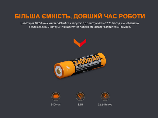 ARB-L18-3400U Акумулятор 18650 Fenix (3400 mAh) micro usb зарядка