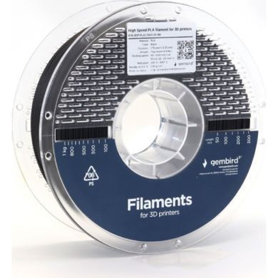 Пластик для 3D-принтера Gembird PLA High Speed 1.75 мм, 1kg black (3DP-PLA1.75HY-01-BK)